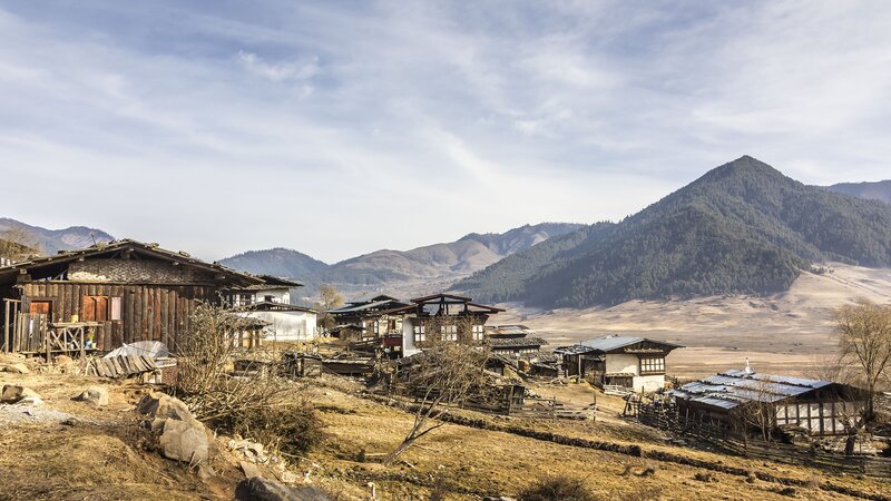 Bhutan-algemeen-huizen en bergen