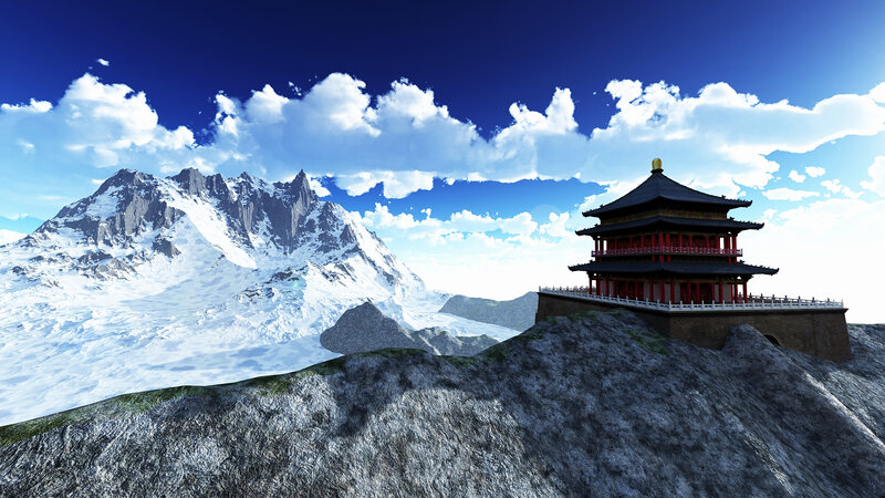 Bhutan-algemeen-uitzicht-pagode-sneeuw