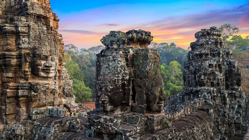 Cambodja-Siem Reap-Angkor Wat gezichten