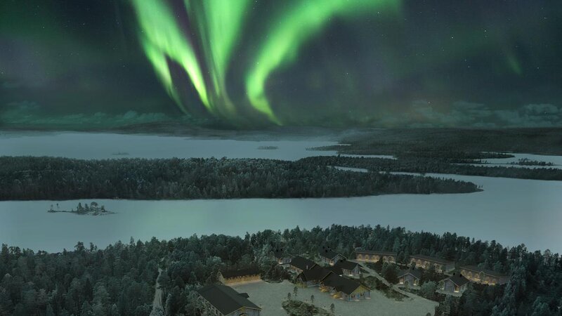 Finland-Lapland-Ivalo-Wilderness-Hotel-Nangu-luchtfoto-noorderlicht