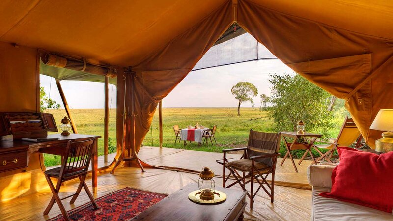 Kenia-Masai Mara-Elephant Pepper Camp-tent uitzicht