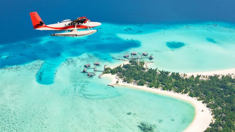 Malediven-watervliegtuig in de lucht