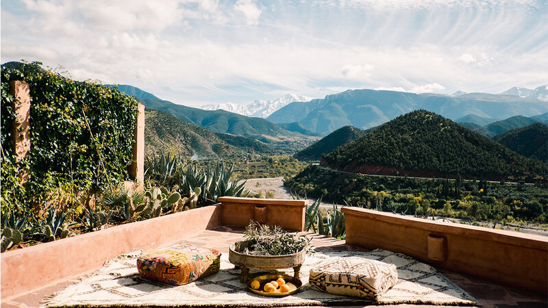 Marokko-Atlasgebergte-Kasbah-Bab-Ourika-Terras-Zicht